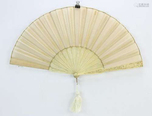 Nicely Carved European Bone and Cloth Fan