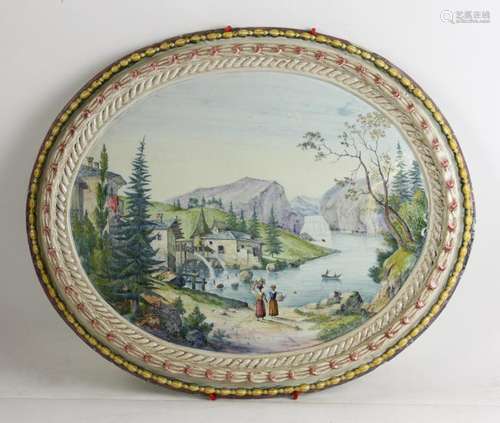 Signed Polychrome Oval Delft Scenic Plaque