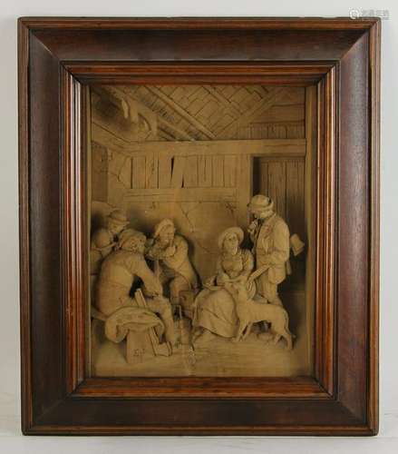 Black Forest Shadow Box Style Carved Wood Plaque