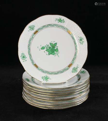 Herend Chinese Bouquet Green Dinner Plates