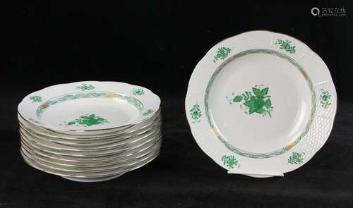 Herend Chinese Bouquet Green Shallow Bowls