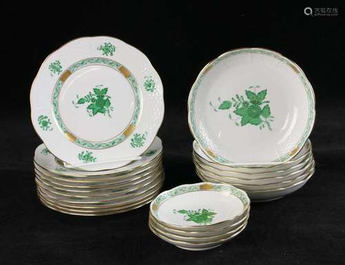 Herend Chinese Bouquet Green Plates and Bowls