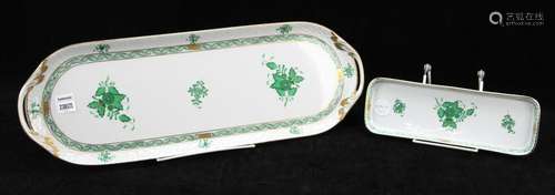 Two Herend Chinese Bouquet Green Serving Trays