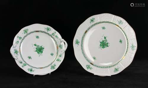 Two Herend Chinese Bouquet Green Serving Trays