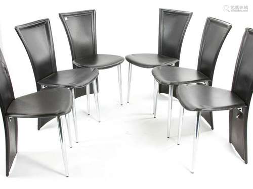 Set of Six Italian Leather Dining Chairs