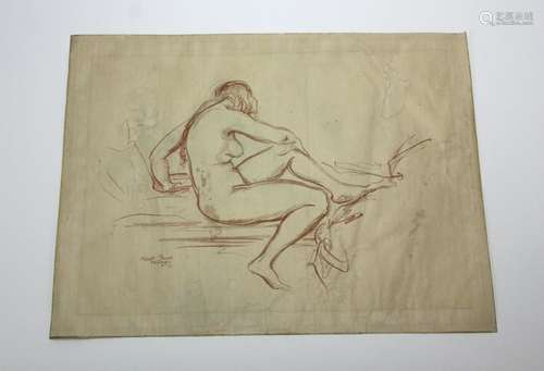 Albert Sterner Crayon Drawing of Nude, WWI Poster