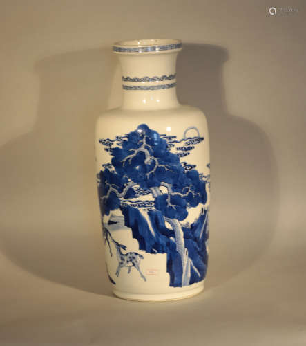 Qing Kangxi blue and white crane deer with spring stick mallet bottle