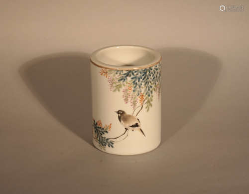 Qing Guang Xu shallow drop Flower and Bird penholder