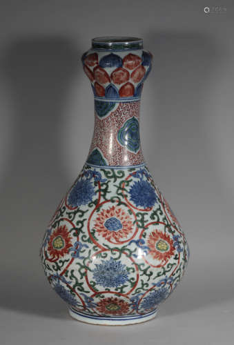 Ming Wanli Blue and White colorful garlic bottle