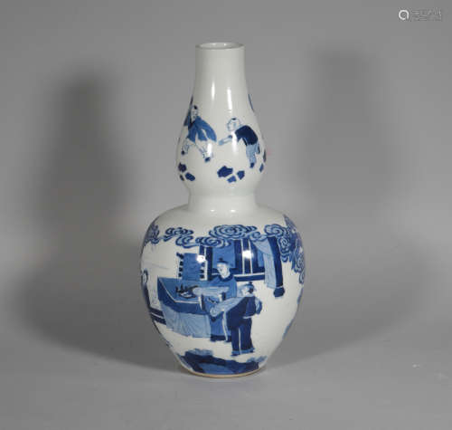 Qing Dynasty Kangxi Blue and White figure Gourd bottle
