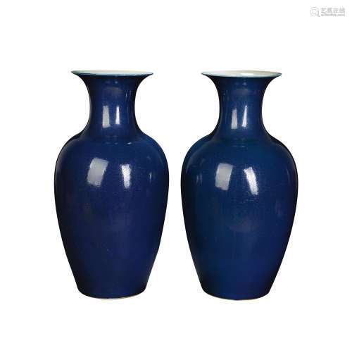 清代 霁蓝釉敞口瓶 （一对）