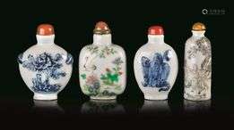 GRUPPO DI QUATTRO SNUFF BOTTLE, CINA, DINASTIA QING, SEC. XIX