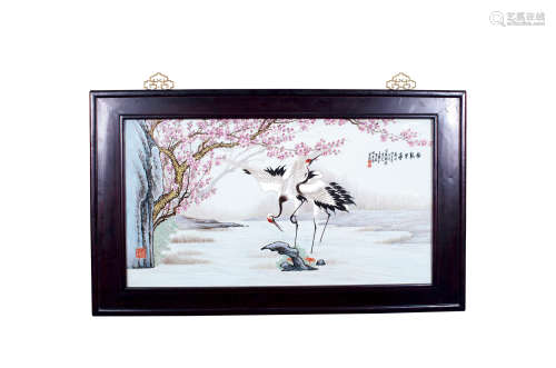 王鹤亭 1921～2005 梅报早春粉彩瓷板画