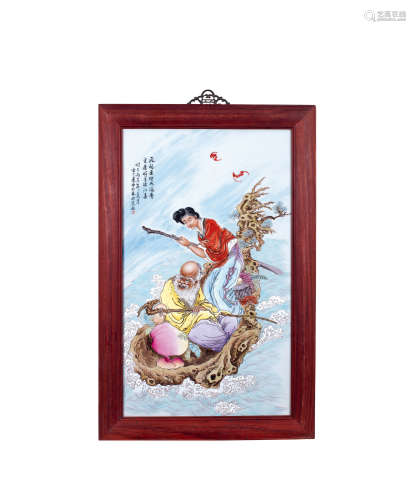 雷火莲 1913～1989 飞福连理粉彩人物瓷板画