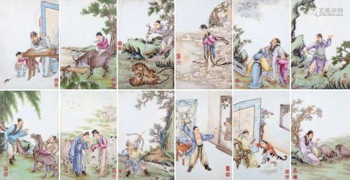 王大凡 1888～1961 人物故事十二生肖瓷板画