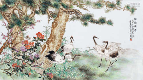 程意亭 1895～1948 松鹤延年瓷板画