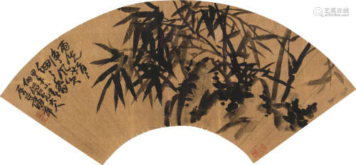 1894年作 蒲华 1832～1911 竹石图 镜框  水墨洒金绢本