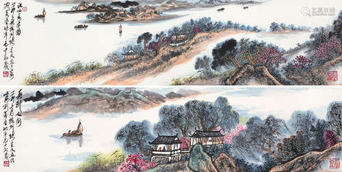 1987年作 张炎夫 1911～1988 山水 （两帧） 镜片  设色纸本