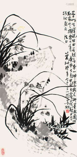 1980年作 黄叶村 1911～1987 兰石图  镜片  水墨纸本