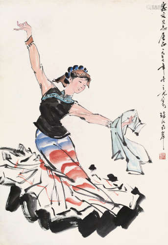 1977年作 杨之光 1930～2016  舞女  镜片  设色纸本