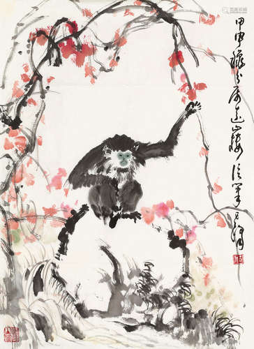 2004年作 孙其峰 b.1920  猴戏  软片  设色纸本