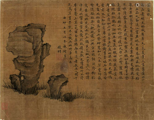 文徵明 1470～1559 （款） 菖蒲奇石图  镜片  水墨绢本