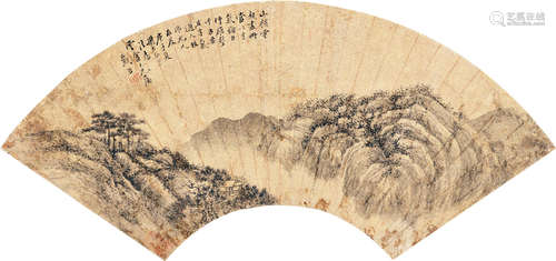 1840年作 戴熙 1801～1860 （款） 松山云霭  扇片  金笺