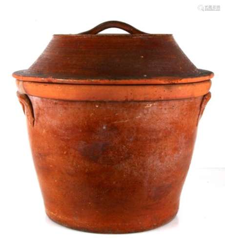 A large terracotta dairy crock, 42cm 16.5ins high