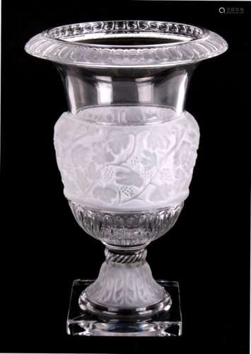 A Lalique style Versailles vase of classical baluster form, 31cms (12.75ins) high.