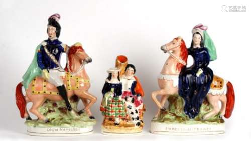 Three Victorian Staffordshire figures to include Louis, Napoleon and Empress of France (3).