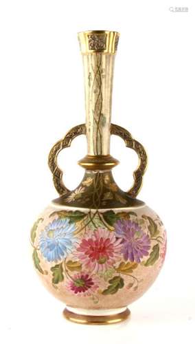 A Christopher Dresser style Old Hall two-handled vase decorated with flowers (restored), 41cms (