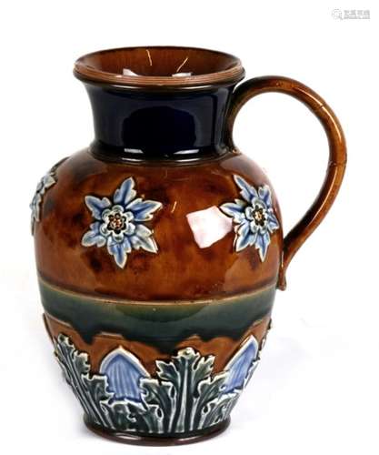 A Doulton stoneware jug, impressed to the underside and manufactured for Claudius Ash & Co.