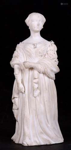 A mid 19th century parian figure of a young Queen Victoria, 18cm 7 ins) high