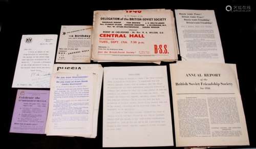 A quantity of Soviet and British Society Interest ephemera and posters, circa 1950 including Downing