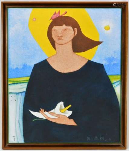 Paul Del Rio Modernist Portrait of a Girl Painting