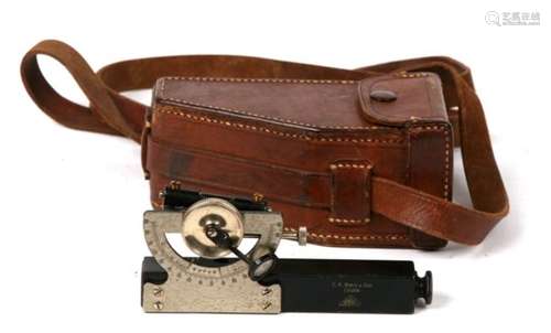 An early 20th century leather cased E.R.Watts and Son inclinometer, numbered S.C.415.