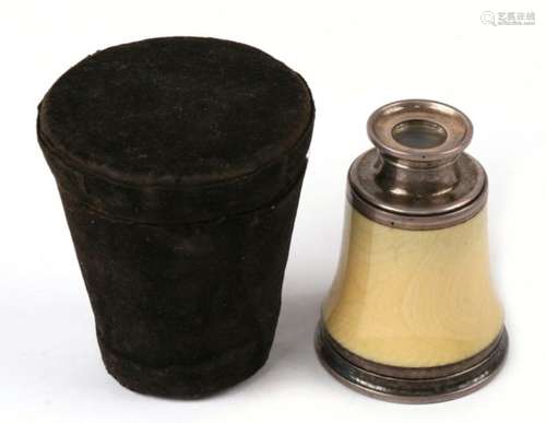 A 19th century silver and ivory single draw monocular, complete with original tapered case, 7.7cm (3