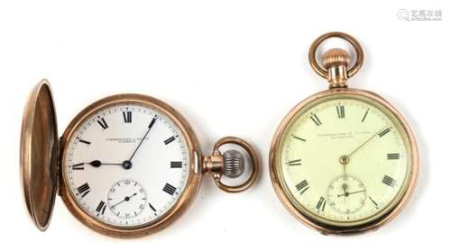 A gold plated cased full hunter pocket watch, the enamel dial with Roman numerals and subsidiary