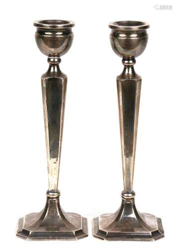 Military interest. A pair of silver candlesticks, Birmingham 1934, engraved 'Lieut FR Stovold,