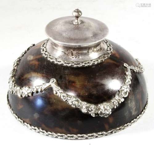 An Asprey silver & tortoiseshell inkwell - London 1913