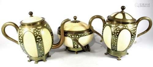 Taxidermy. A 19th century ostrich egg tea set with metal mounts