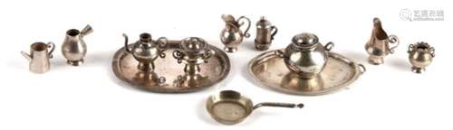 A collection of 18th/ 19th century continental silver (unmarked but tested) miniature kitchen