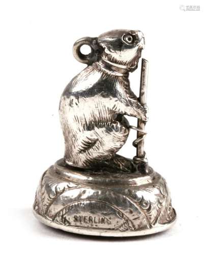 A Sterling silver fob seal modelled as the Warwickshire bear and ragged staff. Marked 'Sterling'