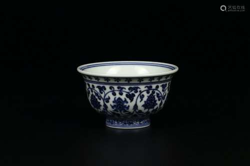 A Blue and White Lotus Scroll Bowl