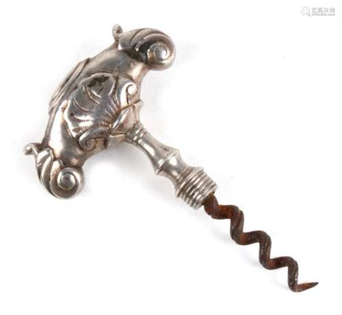 An 18th century Dutch silver corkscrew, the scroll handle with shell motifs, apparently unmarked. No