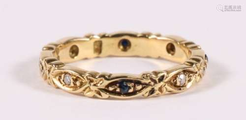 An 18ct gold diamond & sapphire eternity ring, approx UK size 'L'. 3.9g