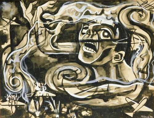 Otto Plaug Modern Surrealist WWII War Ink Drawing