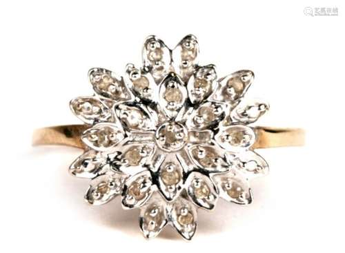 A 9ct gold diamond cluster ring, approx UK size 'M'.