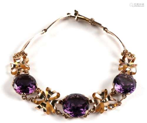 A 14ct rose gold amethyst set bracelet