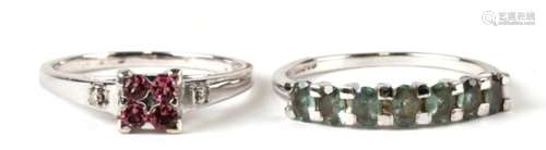 Two 9ct white gold gem set rings.